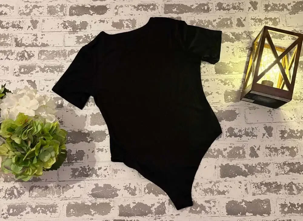 Soho Apparel Women's Black Ribbed Short Sleeve Bodysuit